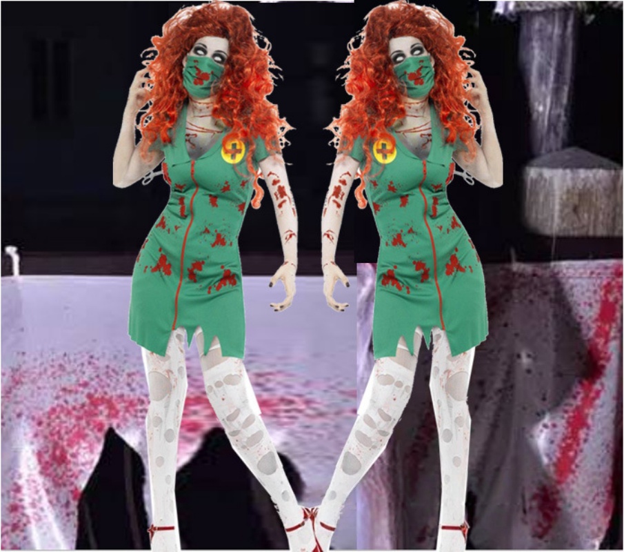 Zombie Nurse Costume Adult Medical Uniform Halloween Costume with Blood Effects